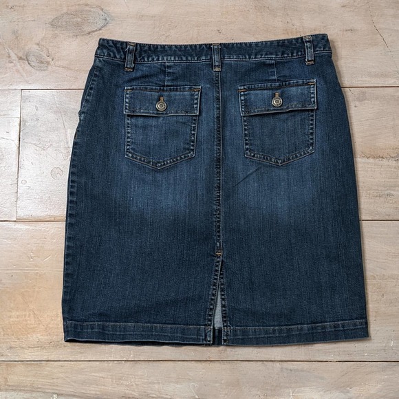Talbots Blue Denim Stretch Midrise Knee Length Skirt Size 10P - Picture 2 of 3